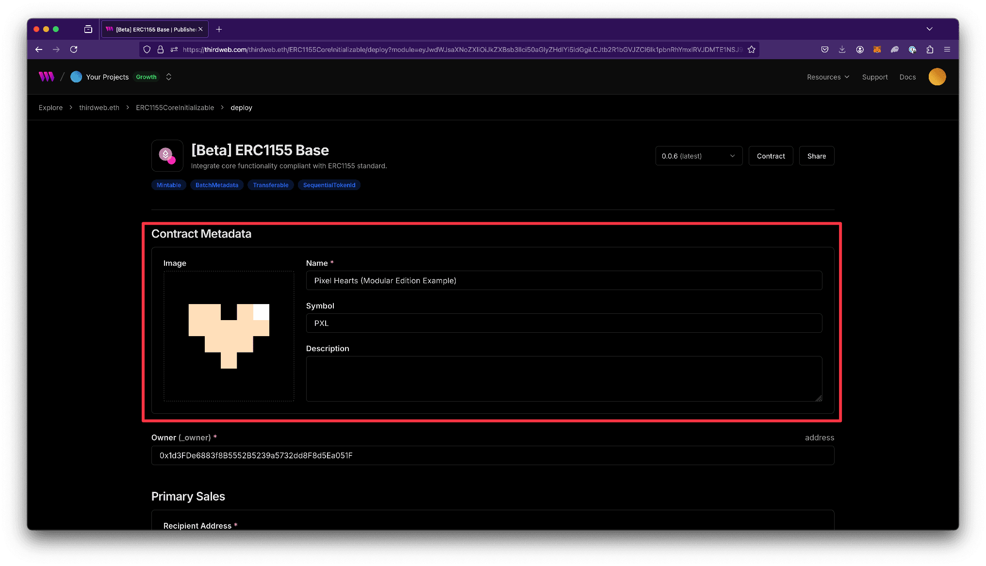 Screenshot of Edition configure metadata