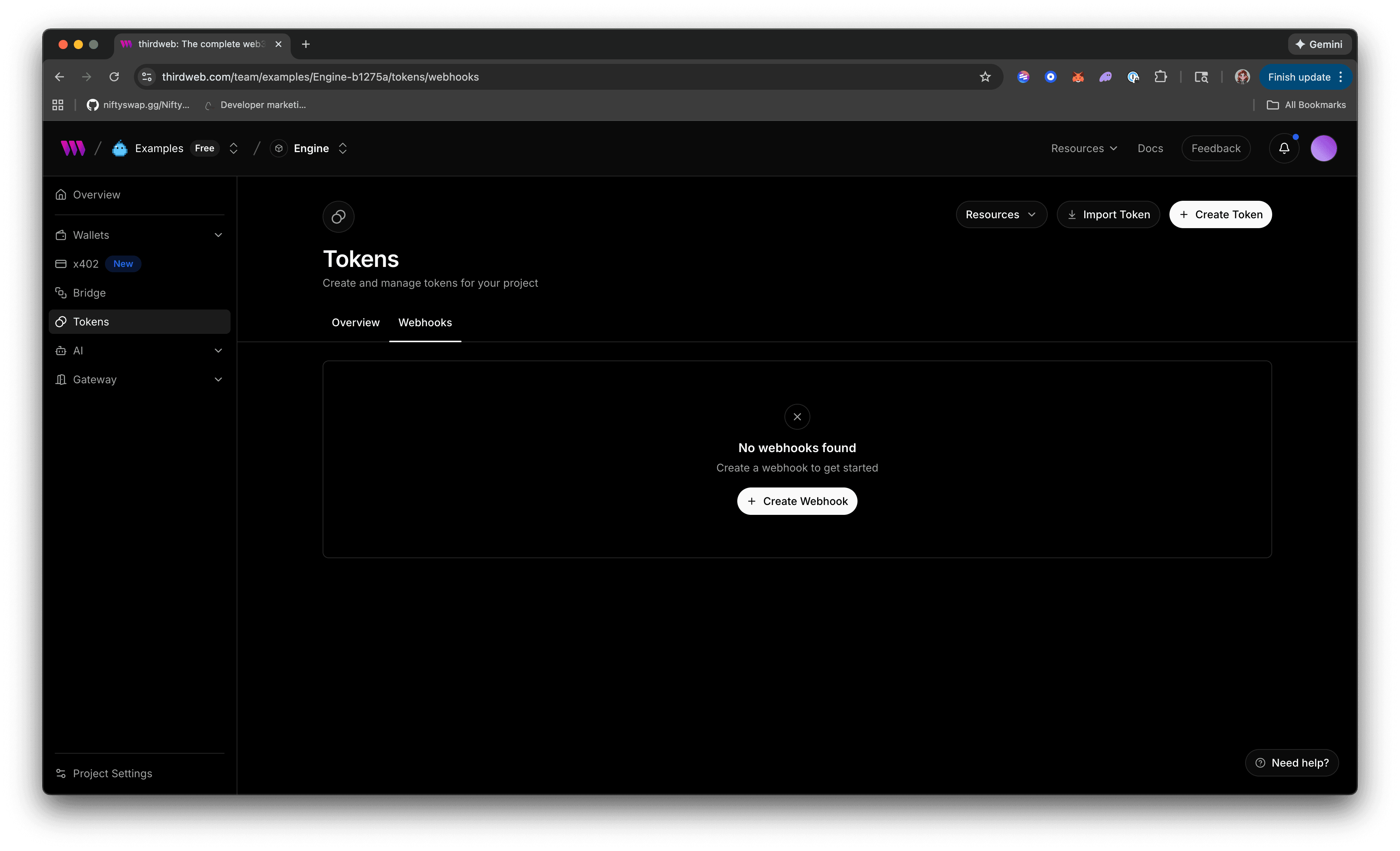 Token Webhooks Screen